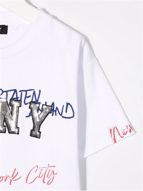 T-shirt bambina con scritte colorate e logo glitterato DKNY KIDS | D35S0010B